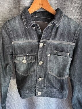 Y2K Arizona Jean Co Dark Denim Jacket Camo Lined Cropped Size Small